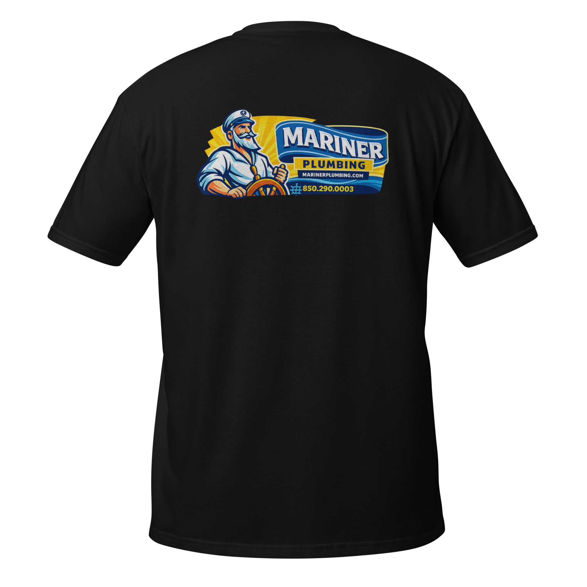 unisex-basic-softstyle-t-shirt-black-back-6a6a64325ef02.jpg Mariner Plumbing - design idea 1 - Image 9