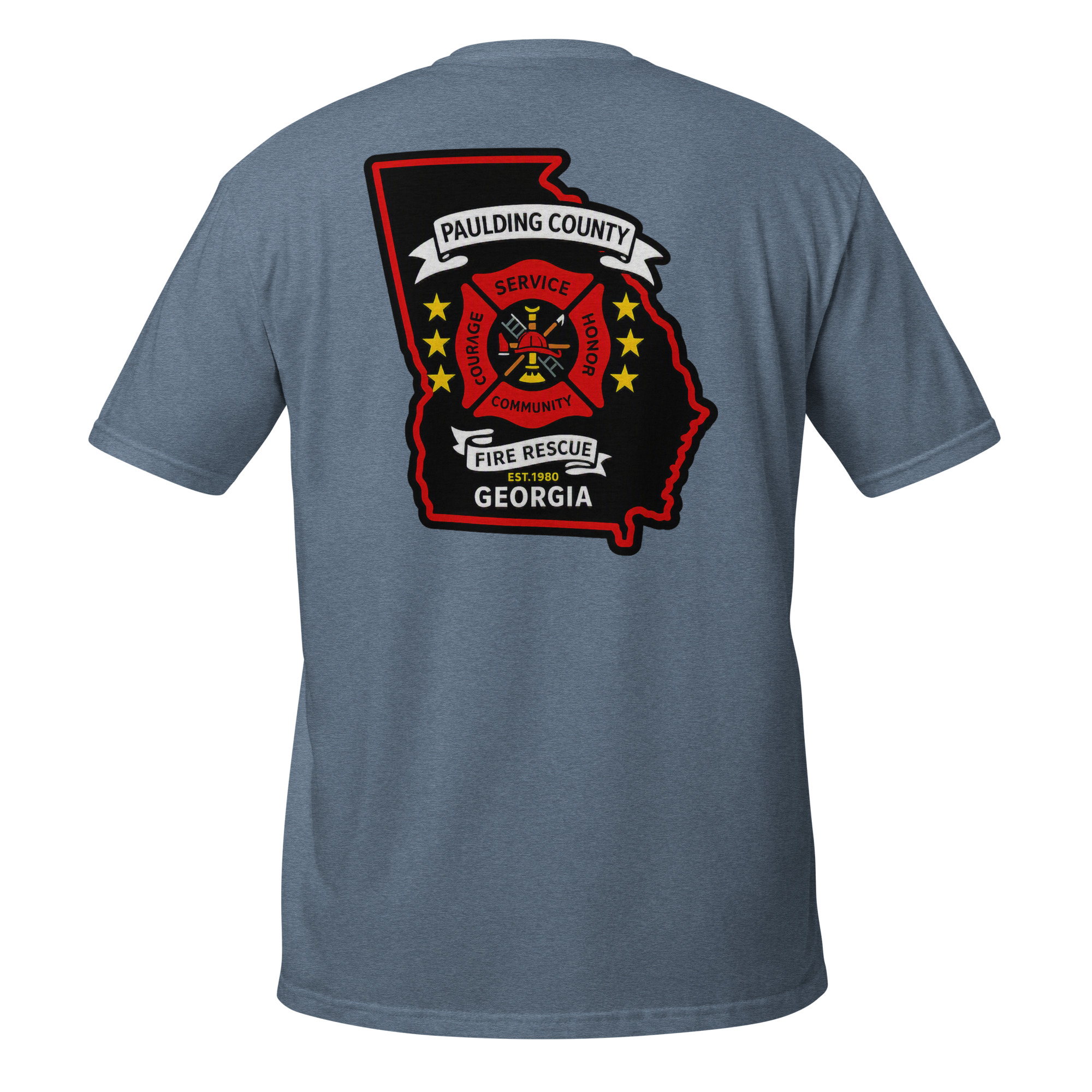 unisex-basic-softstyle-t-shirt-heather-indigo-back-6a6aaf180e340.jpg Paulding County Fire Department - design idea 1 - Image 19