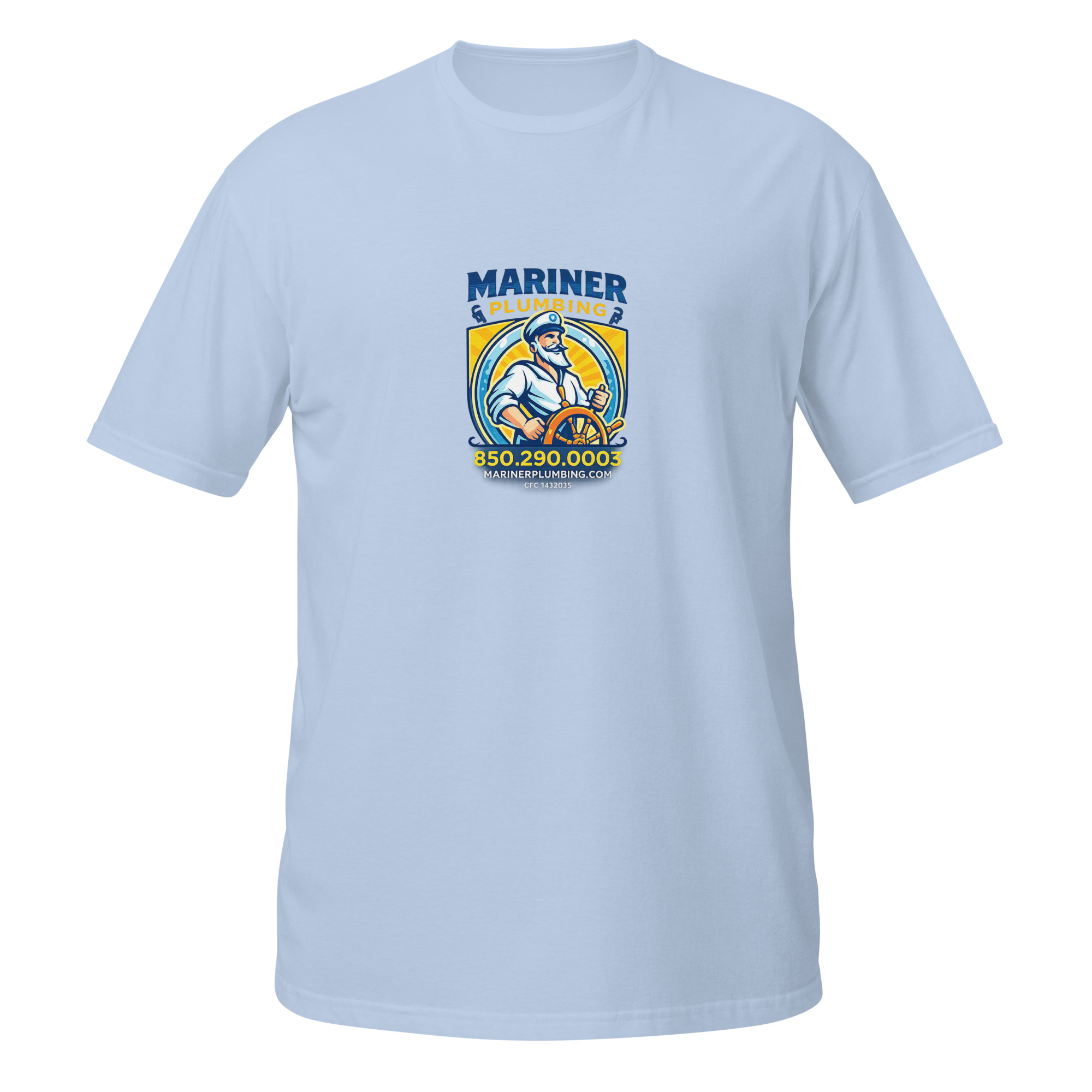 unisex-basic-softstyle-t-shirt-light-blue-front-6a6a64325e14a.jpg Mariner Plumbing - design idea 1 - Image 6