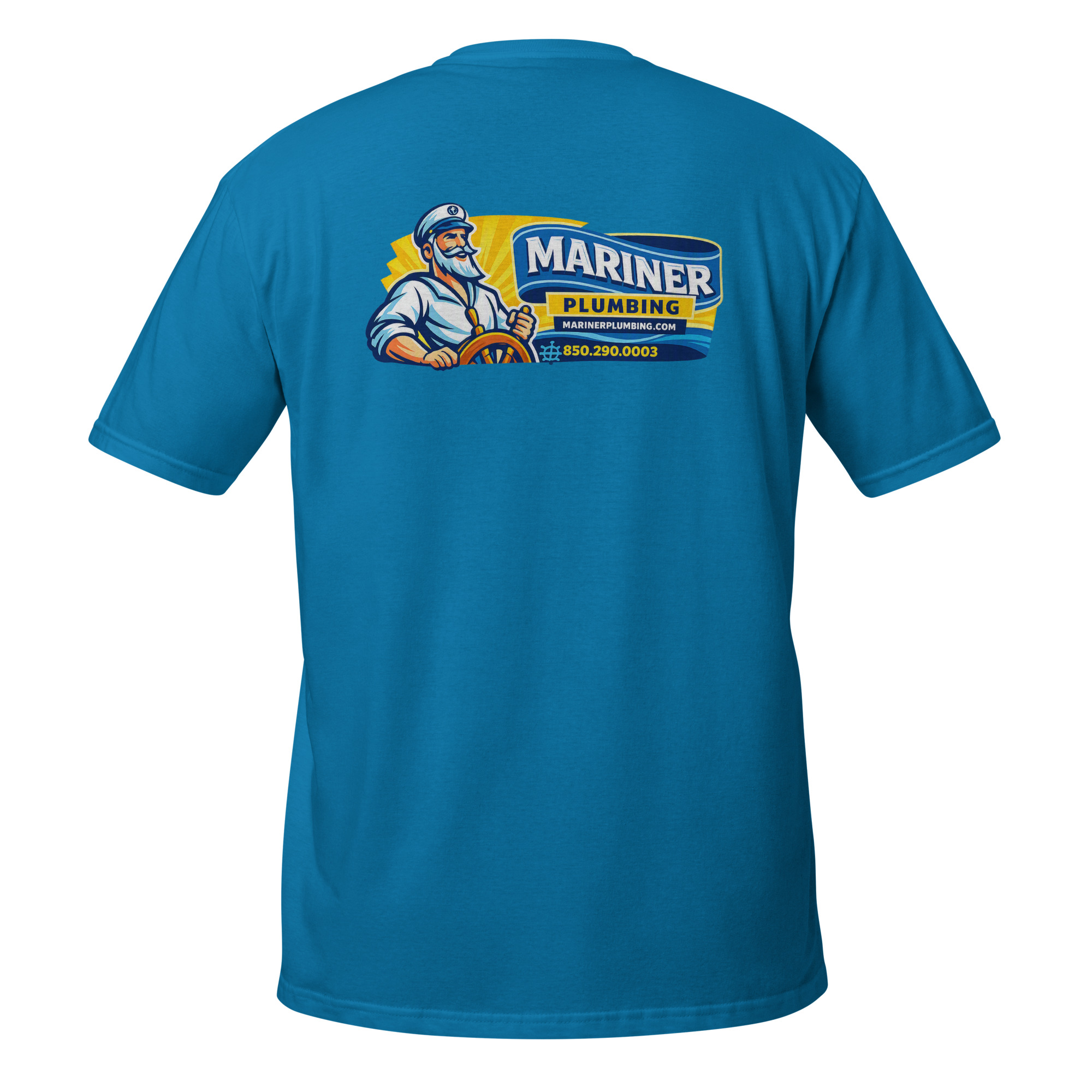 unisex-basic-softstyle-t-shirt-sapphire-back-6a6a64325f181.jpg Mariner Plumbing - design idea 1 - Image 10