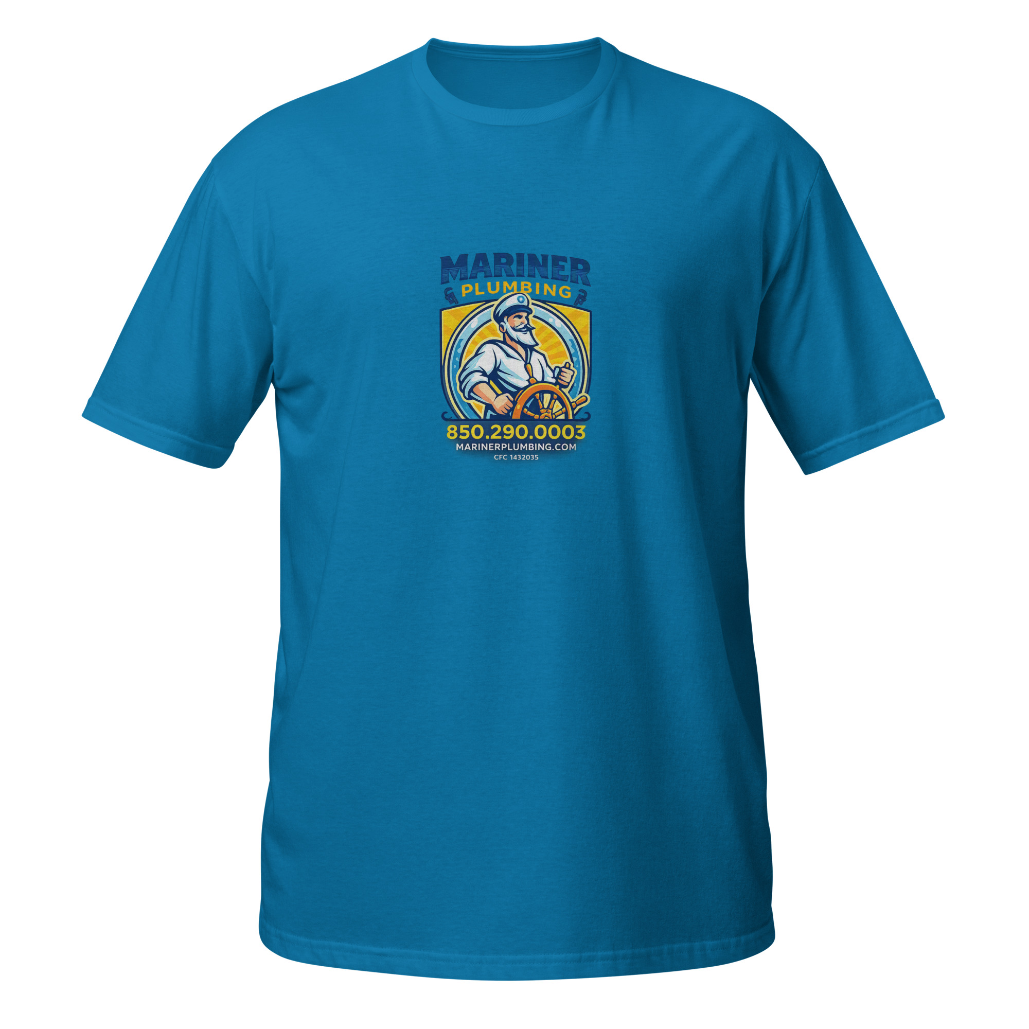 unisex-basic-softstyle-t-shirt-sapphire-front-6a6a64325e3a6.jpg Mariner Plumbing - design idea 1 - Image 3